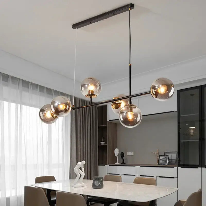 Modern black metal decorbites glass ball ceiling chandelier with six glass globe lights for kitchen dining living room