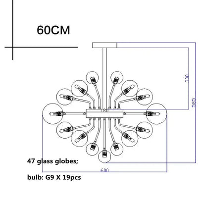 Decorbites glass ball ceiling chandelier with 47 clear glass globes and g9 bulbs for living room and bedroom