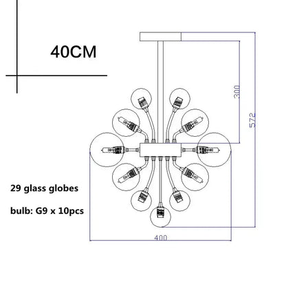 Modern decorbites glass ball ceiling chandelier with 29 clear glass globes and g9 bulbs for contemporary living spaces