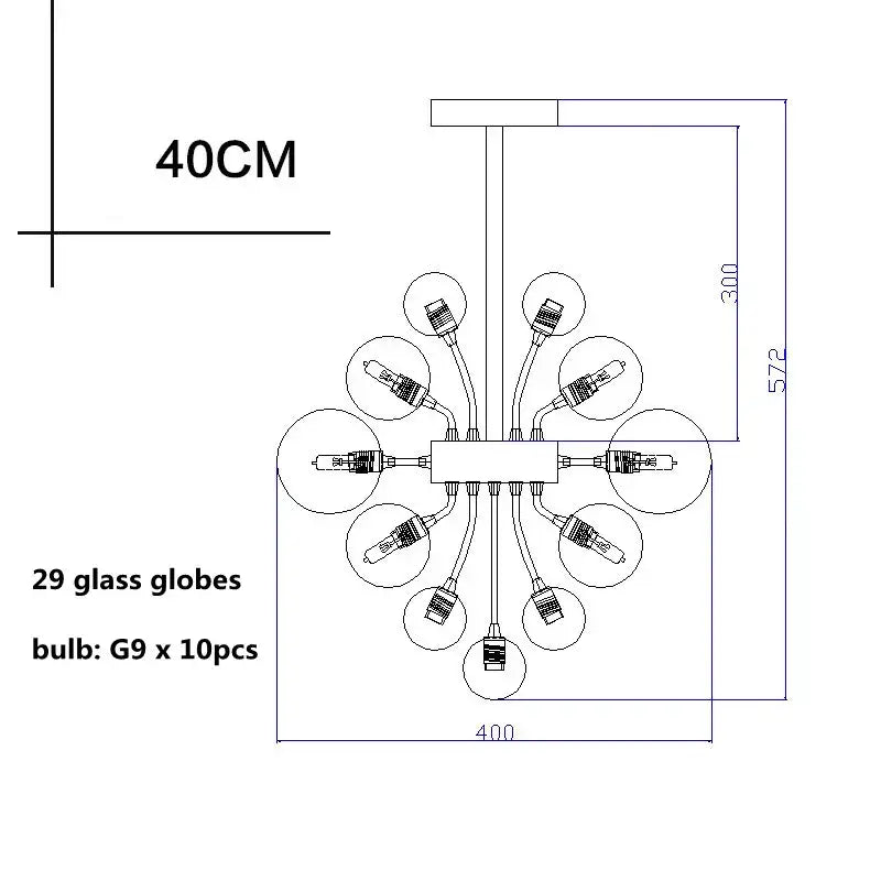 Modern decorbites glass ball ceiling chandelier with 29 clear glass globes and g9 bulbs for contemporary living spaces