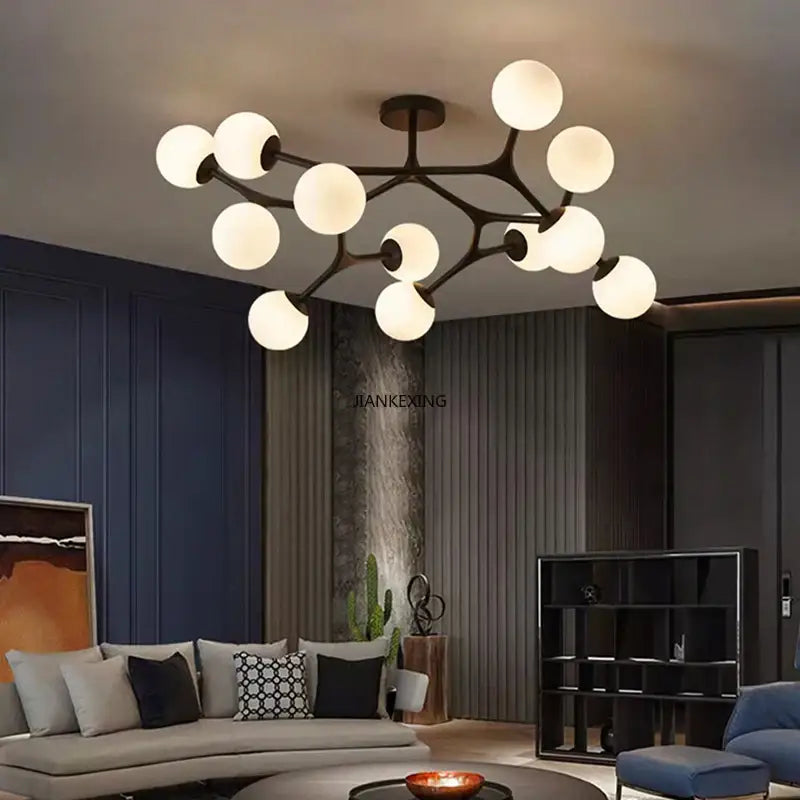 Modern black metal ceiling chandelier with multiple frosted glass globes decorbites glass ball ceiling fixture for living room
