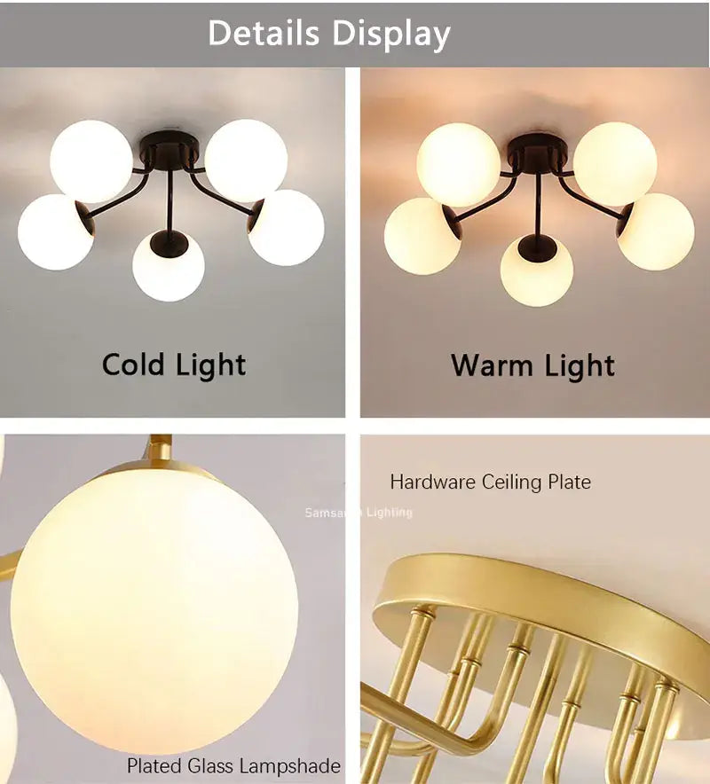 Modern ceiling fixture decorbites glass ball chandelier with five frosted glass lampshades on black metal frame