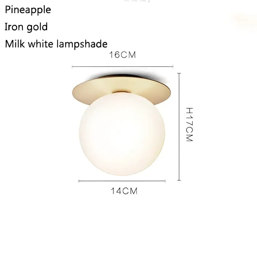 Decorbites glass ball ceiling lamp with iron gold pineapple frame and milk white glass ball lampshade for modern interiors