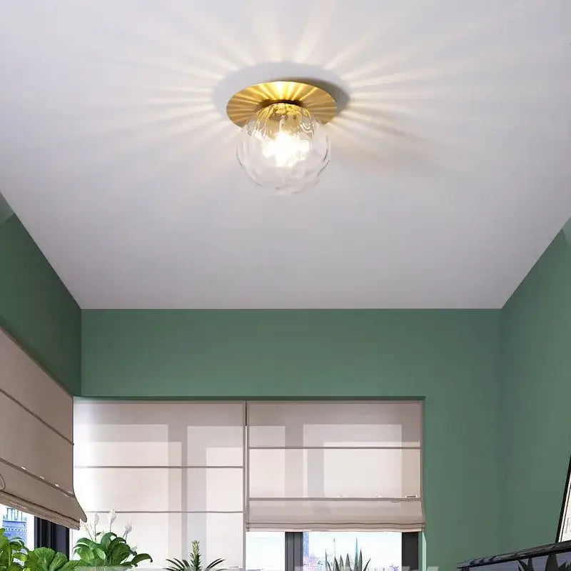 DecorBites glass ball ceiling lamp with clear faceted glass globe and golden base for modern Nordic hallway lighting
