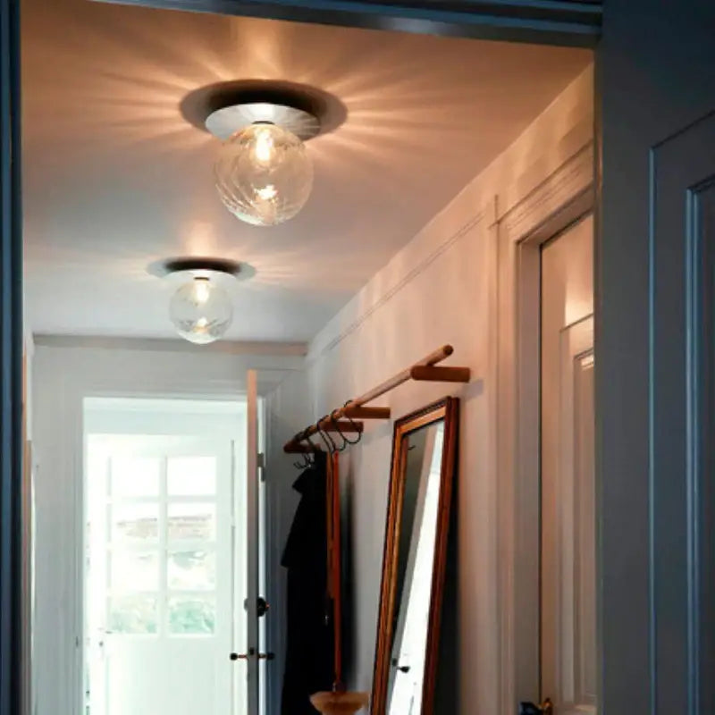 Decorbites glass ball ceiling lamp with clear glass globe and metallic base for modern hallway lighting