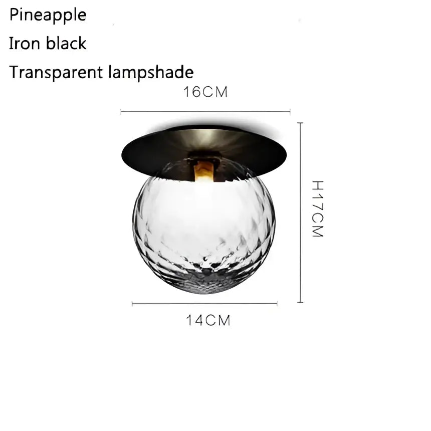 Iron black pineapple-shaped ceiling lamp with transparent textured glass lampshade decorbites glass ball ceiling light