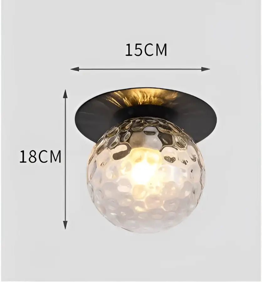 A modern ceiling light with a frosted glass ball and black metal base from DecorBites glass ball ceiling collection