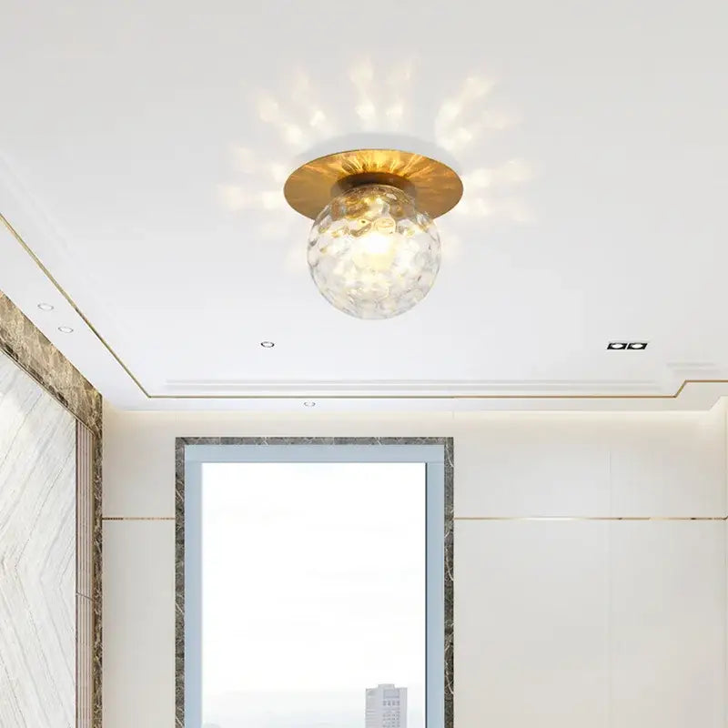 Gold-toned decorbites glass ball ceiling light fixture with faceted clear glass globe for bedroom hallway stairs