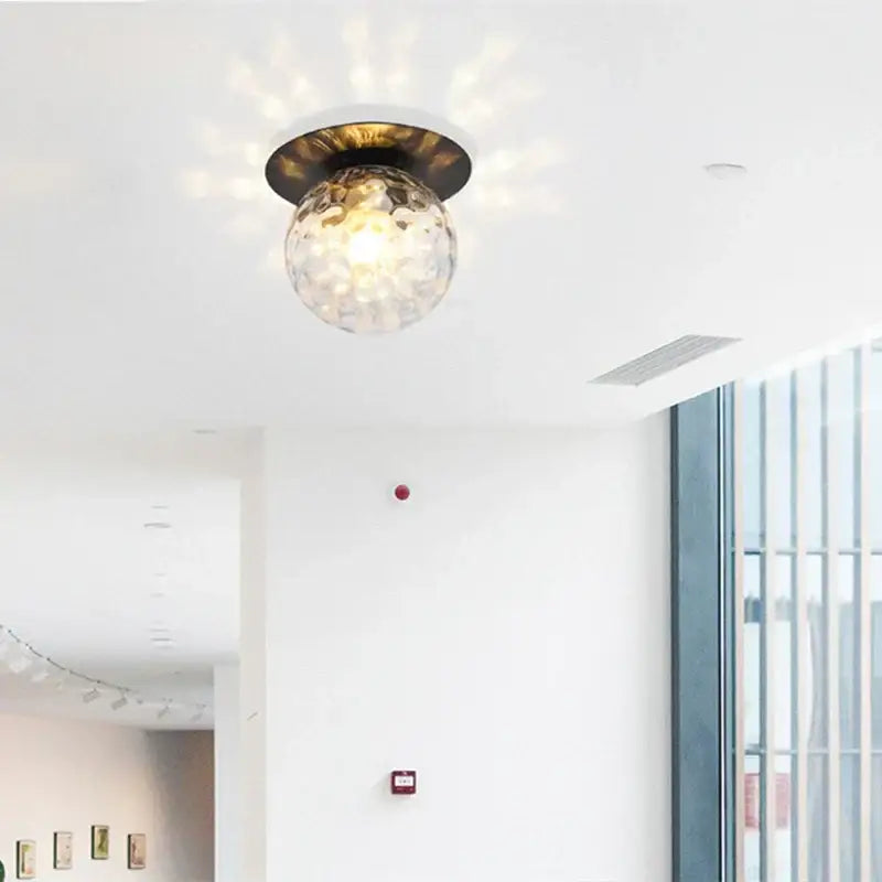 DecorBites glass ball ceiling light fixture with textured globe and warm glow for bedroom hallway stairs lighting