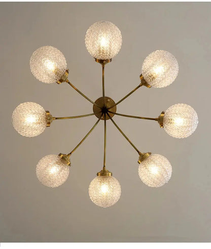 Brass ceiling light with eight textured glass globe shades decorbites glass ball ceiling for modern living spaces