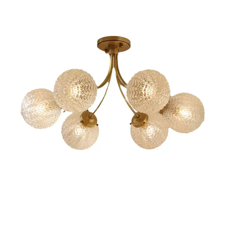 Decorbites glass ball ceiling light with five textured frosted glass globes in gold tone for modern living spaces