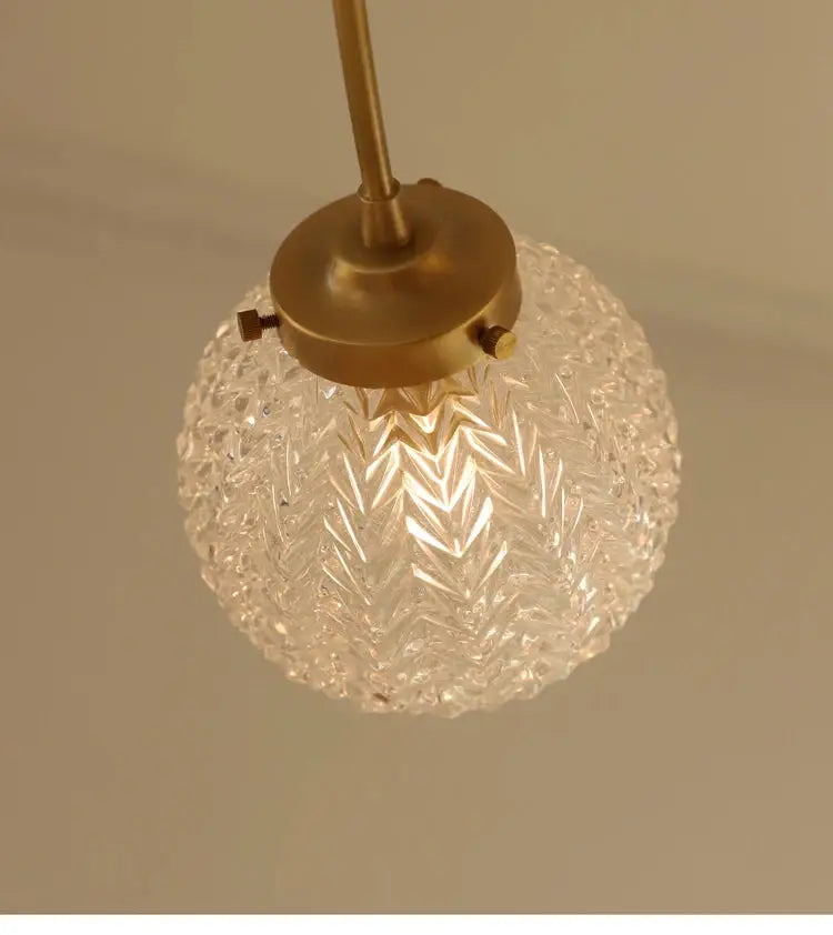 DecorBites glass ball ceiling light with clear faceted glass globe and brass-finished metal fixture for modern rooms