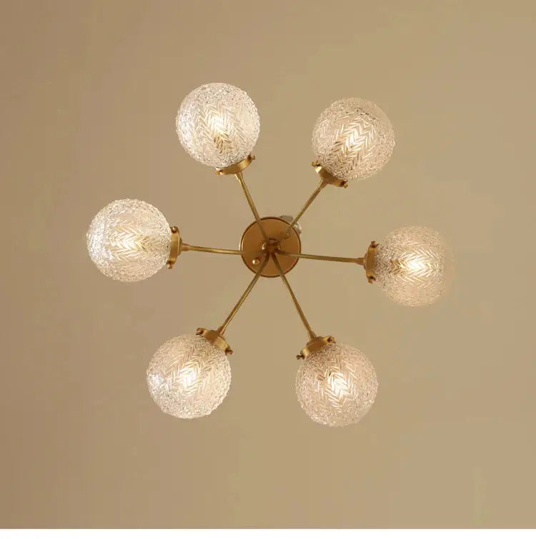 Gold-toned decorbites glass ball ceiling light with six clear textured glass globe shades for modern living rooms