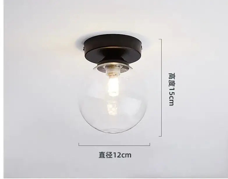 Decorbites glass ball ceiling light features a clear glass globe with a black metal mounting base for modern home decor