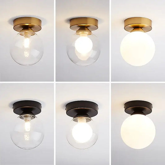 Decorbites glass ball ceiling light with brass and black fixtures and clear frosted glass shades for modern home decor