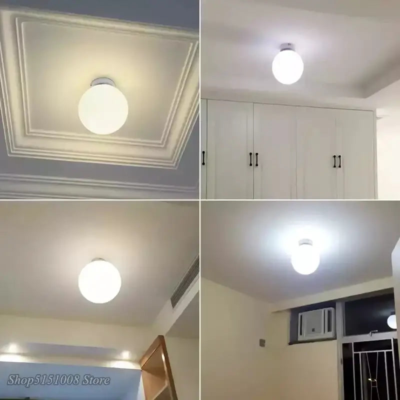 White spherical decorbites glass ball ceiling light with frosted glass globe and metallic mounting base for kitchen
