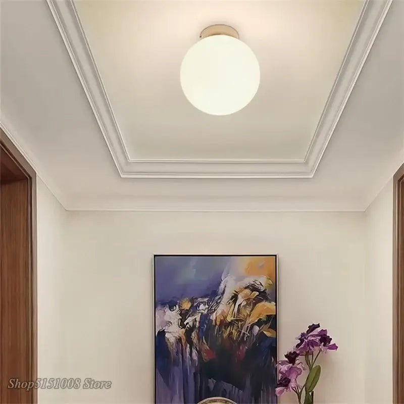 A decorbites glass ball ceiling light with a frosted glass globe and minimalist metallic base for modern kitchens