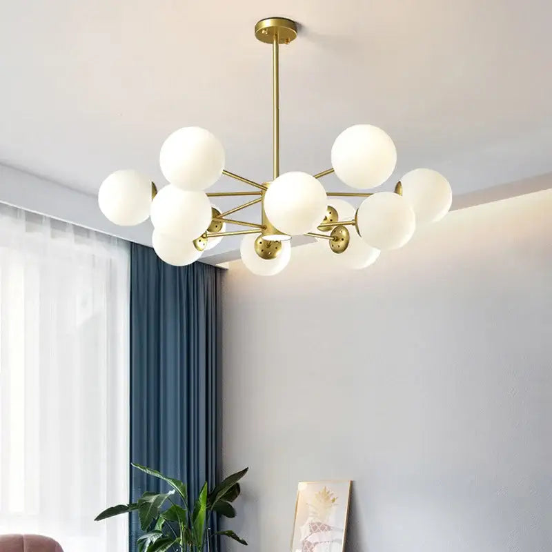 Modern brass decorbites glass ball chandelier with frosted glass globe shades for dining room pendant lighting
