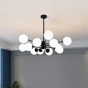 Modern black metal decorbites glass ball chandelier with frosted white spherical glass globes for dining room lighting