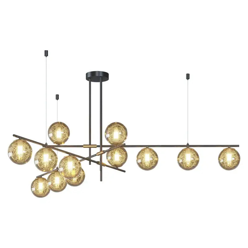 Modern black metal decorbites glass ball chandelier with multiple spherical amber glass globes for ceiling lighting