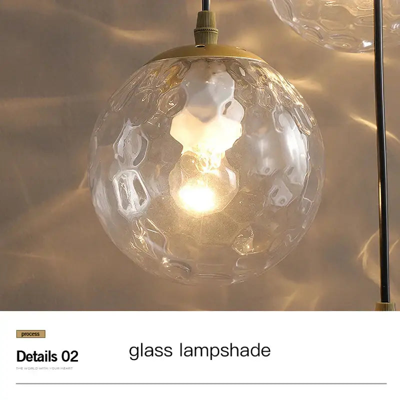 DecorBites glass ball chandelier with clear textured hammered glass and gold-toned metal fixture for ceiling pendant