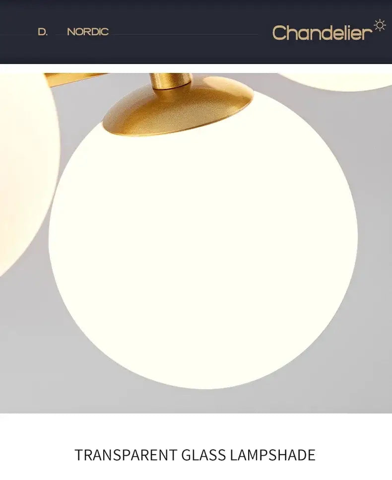 Decorbites™ glass ball chandelier for dining room with a translucent glass ball lampshade and brass-colored fixture