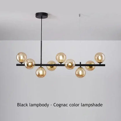 DecorBites™ black metal glass ball chandelier with multiple amber-tinted glass globe shades for home lighting