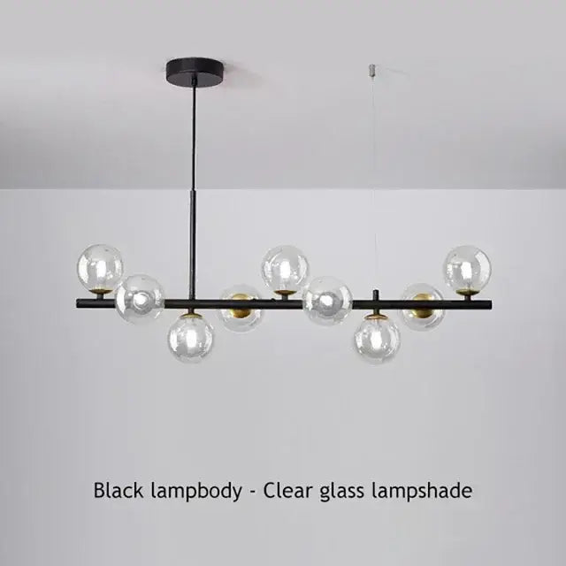 Black metal glass ball chandelier with clear glass globe shades DecorBites™ for elegant home lighting