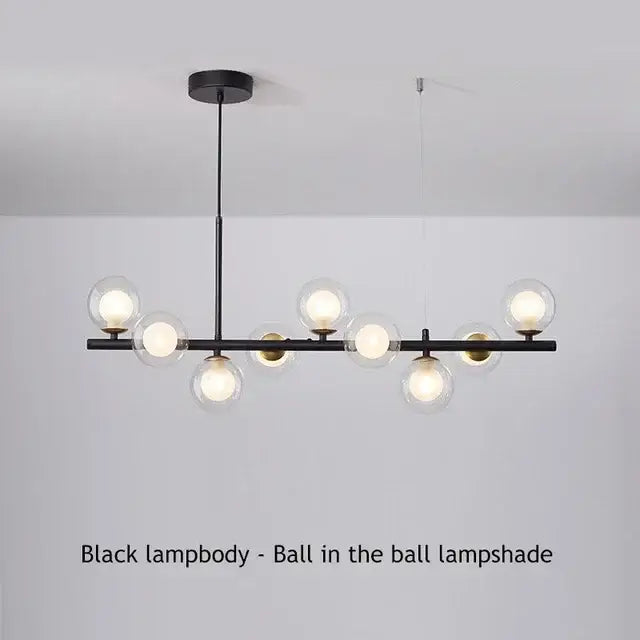 DecorBites™ black glass ball chandelier with multiple clear glass globe lampshades for modern home lighting