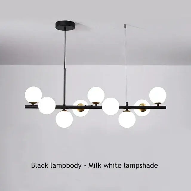 Black modern DecorBites glass ball chandelier with milk white spherical glass shades for home lighting