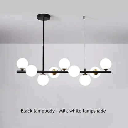 Black modern DecorBites™ glass ball chandelier with milk white spherical glass shades for home lighting