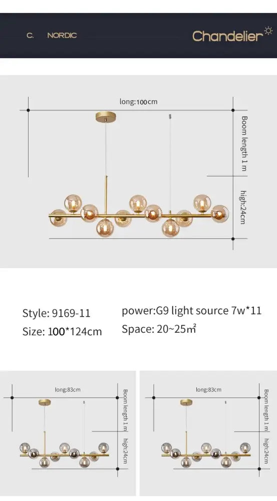Gold-toned decorbites glass ball chandelier with spherical glass globes and sleek metallic frame for home lighting