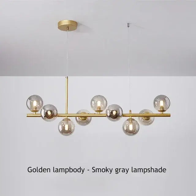 Decorbites™ glass ball chandelier with smoky gray glass globe shades and polished brass frame for home lighting