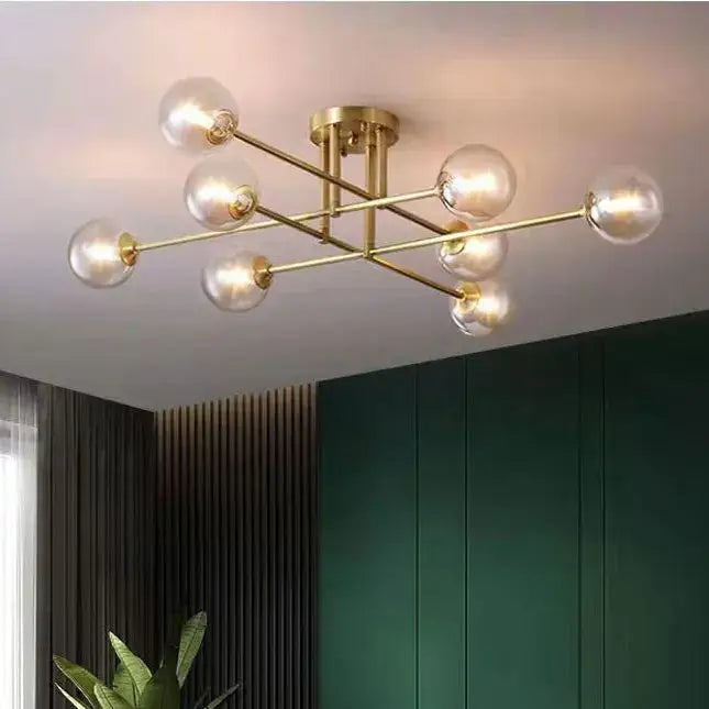 Modern brass decorbites glass ball chandelier with clear glass globe bulbs for living room bedroom and study use
