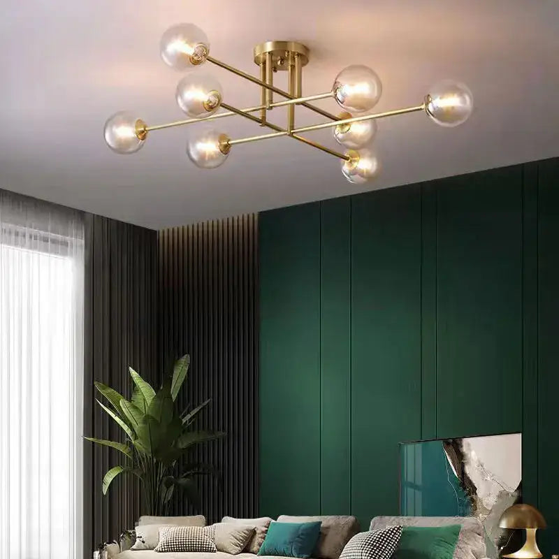 Modern brass decorbites glass ball chandelier with clear glass globe bulbs for living room bedroom and study
