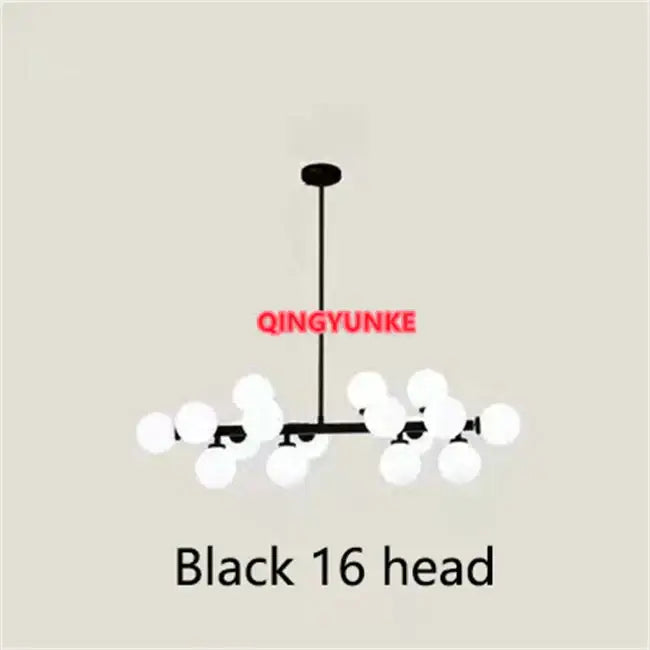 Black modern glass ball chandelier with 16 white glass bulbs decorbites glass ball for living room and kitchen island