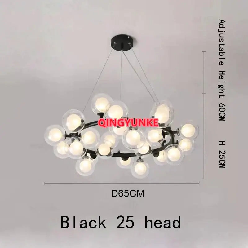 Decorbites glass ball chandelier with 25 clear glass globe bulbs in black for modern living room and kitchen island lighting