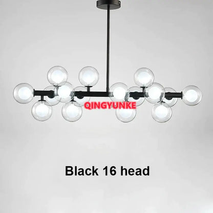 Black DecorBites glass ball chandelier with 16 clear glass globe bulbs for modern living room and kitchen island lighting