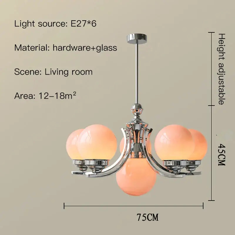 Decorbites glass ball chandelier with chrome finish and five warm-toned glass globe shades for modern decor