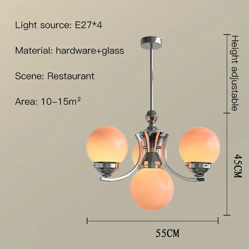Chrome-finished decorbites glass ball chandelier with three warm-toned spherical glass globes for modern decor