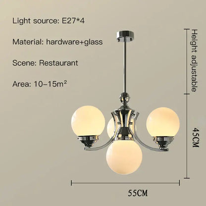 Chrome-finished DecorBites glass ball chandelier with three frosted glass globe shades for modern room decor