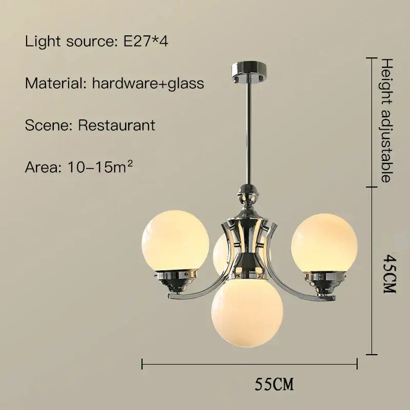 Chrome-finished DecorBites glass ball chandelier with three frosted glass globe shades for modern room decor