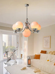 Decorbites glass ball chandelier with five warm-toned translucent glass globes and polished chrome frame for modern decor