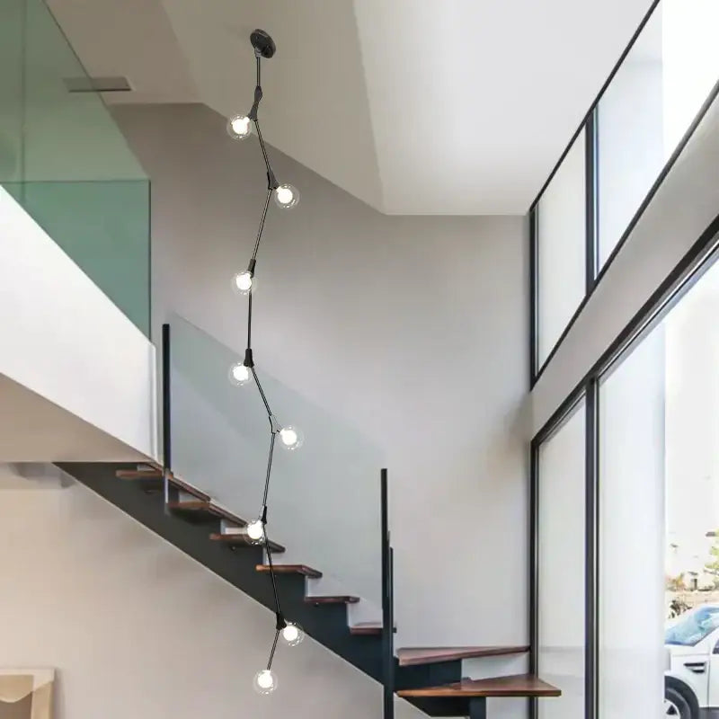 Black DecorBites glass ball chandelier with multiple exposed bulbs for villa hotel staircase decor lighting