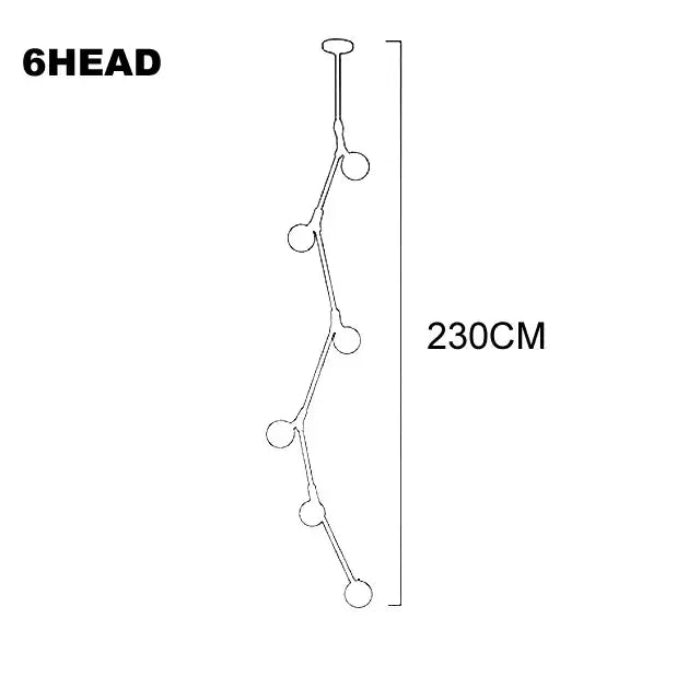230cm tall 6-head minimalist branching decorbites glass ball chandelier for villa hotel staircase decor