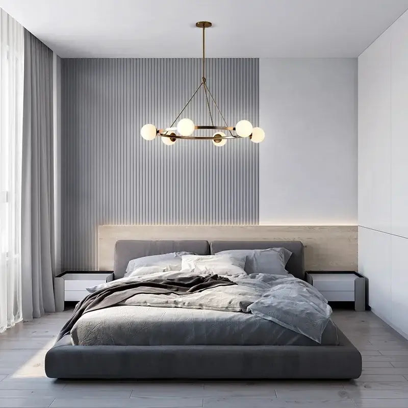 Modern brass pendant light decorbites glass ball chandelier with spherical glass bulbs for stylish indoor lighting