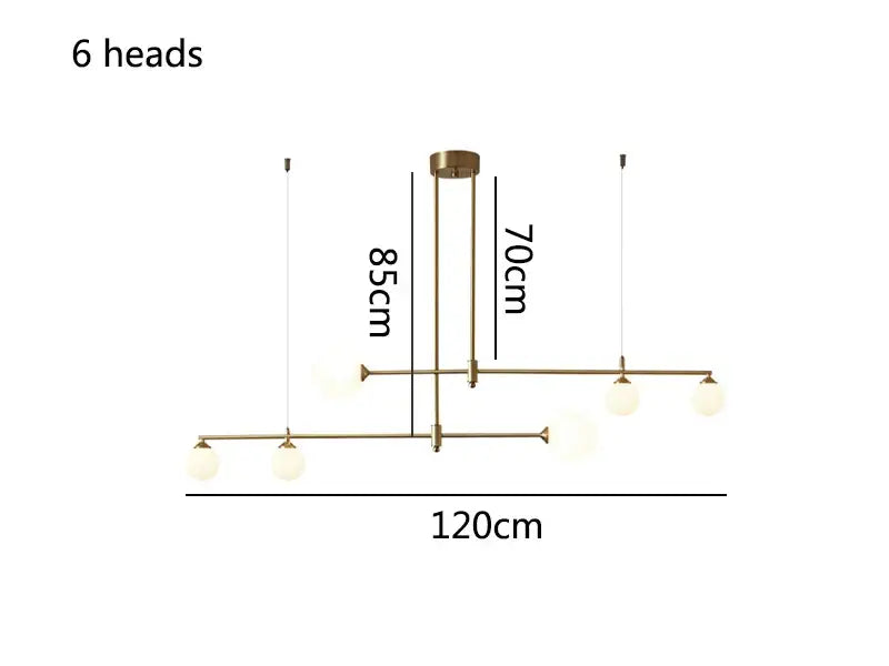 Brass-finished decorbites glass ball pendant light fixture with six spherical glass lights for dining room and kitchen