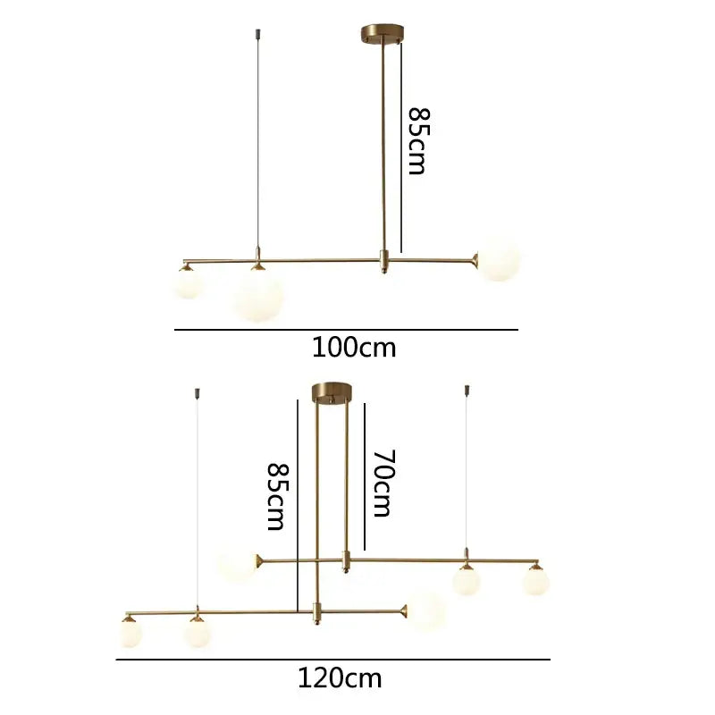 Modern brass-toned decorbites glass ball pendant light fixture with frosted glass globe bulbs for dining room use