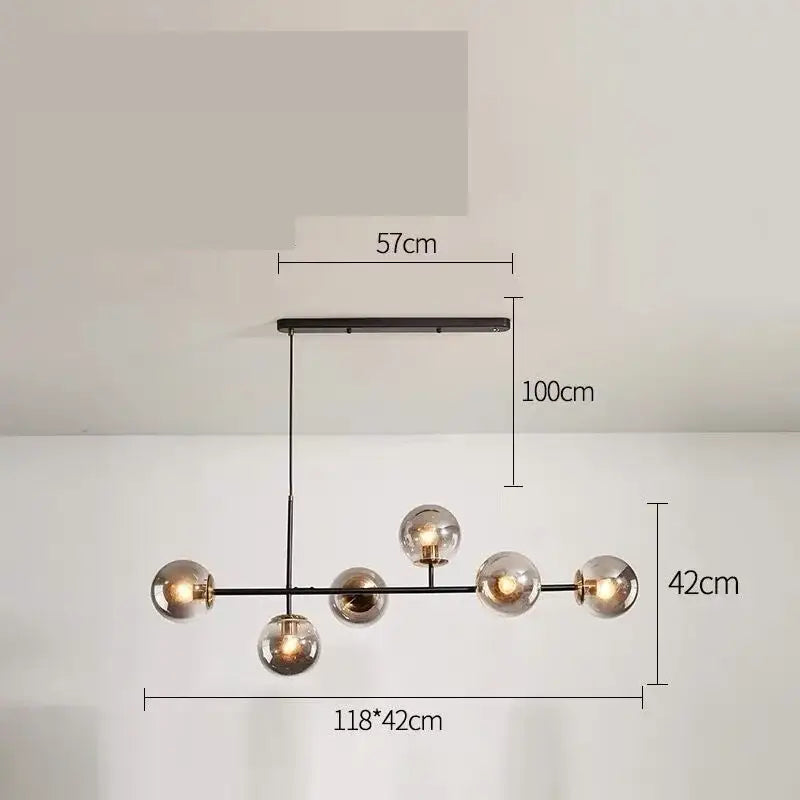 Modern black metal DecorBites glass ball chandelier with five spherical glass globes for kitchen bar and loft lighting