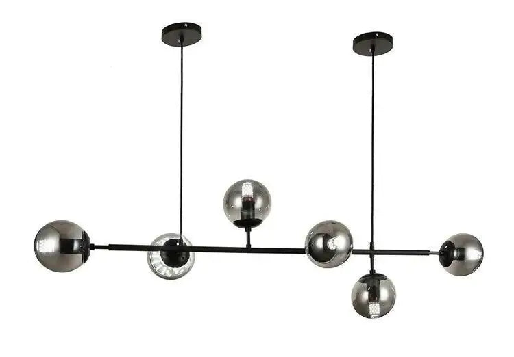 Black modern decorbites glass ball chandelier with six spherical glass globes suspended by thin cords for kitchens and bars